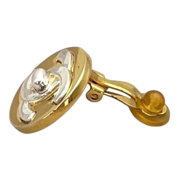 Chanel Vintage Bicolor Turn Lock Coco Earrings Gold Silver W/Box - Picture 12 of 16